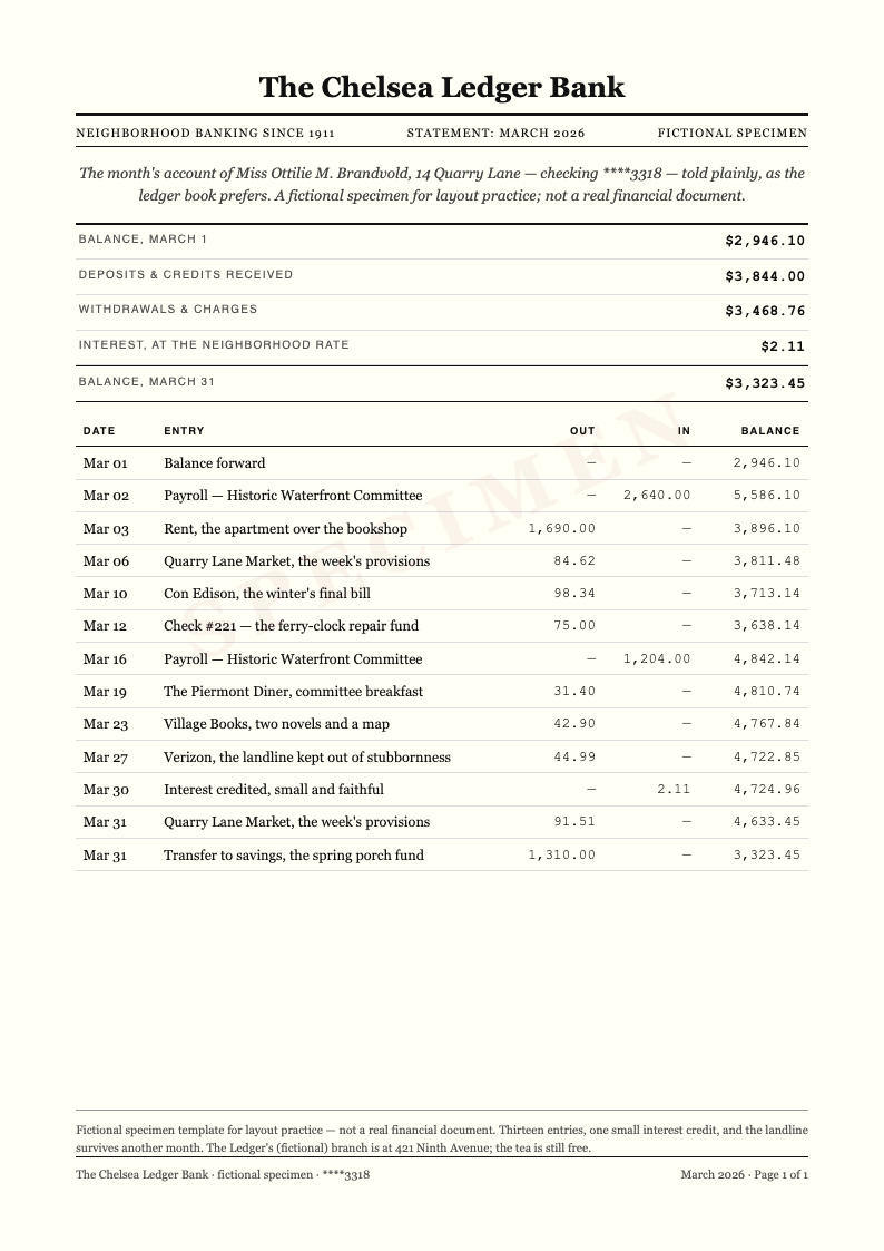 New York Editorial Bank Statement